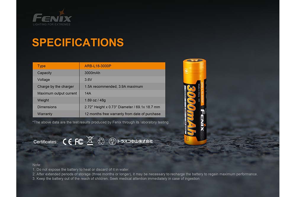 Fenix ARB-L18-3000P Rechargeable Li-ion Battery