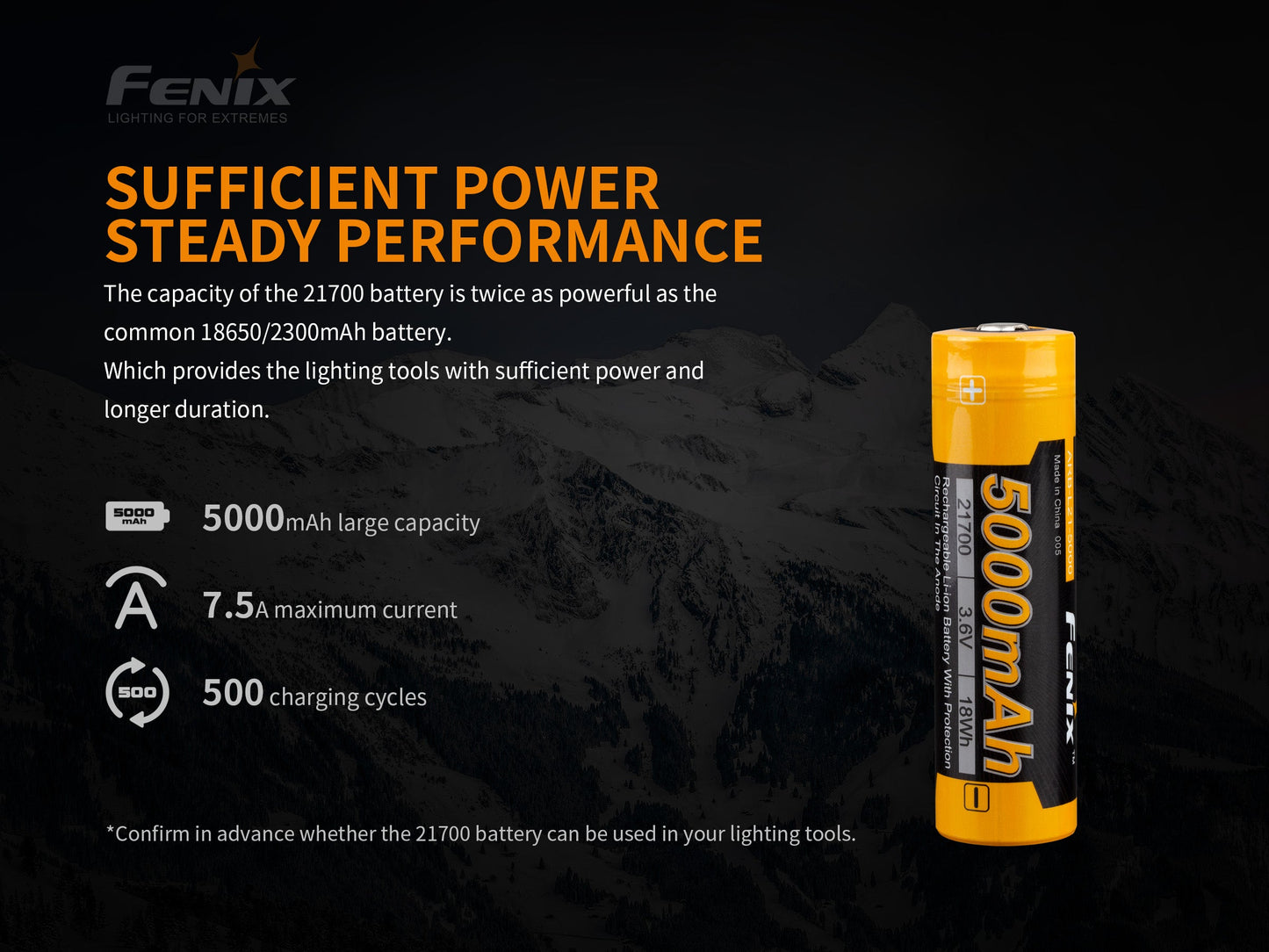 Fenix 21700 Rechargeable Li-ion Battery -  5000 mAh - V2