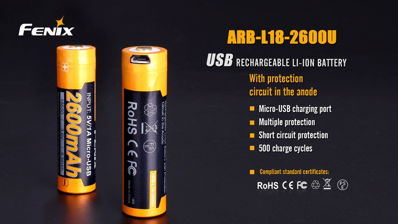 Fenix ARB-L18-2600U USB Rechargeable Li-ion 18650 Battery