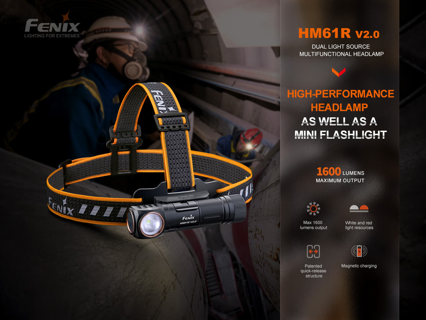 Fenix HM61R V2 Rechargeable LED Headlamp - 1600 Lumens